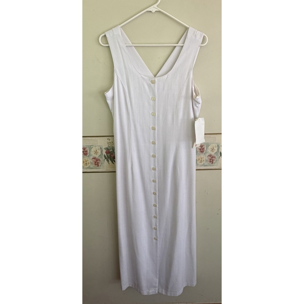 NWT Vintage Victoria Holley White Maxi Dress Sleeveless Button Front 10P